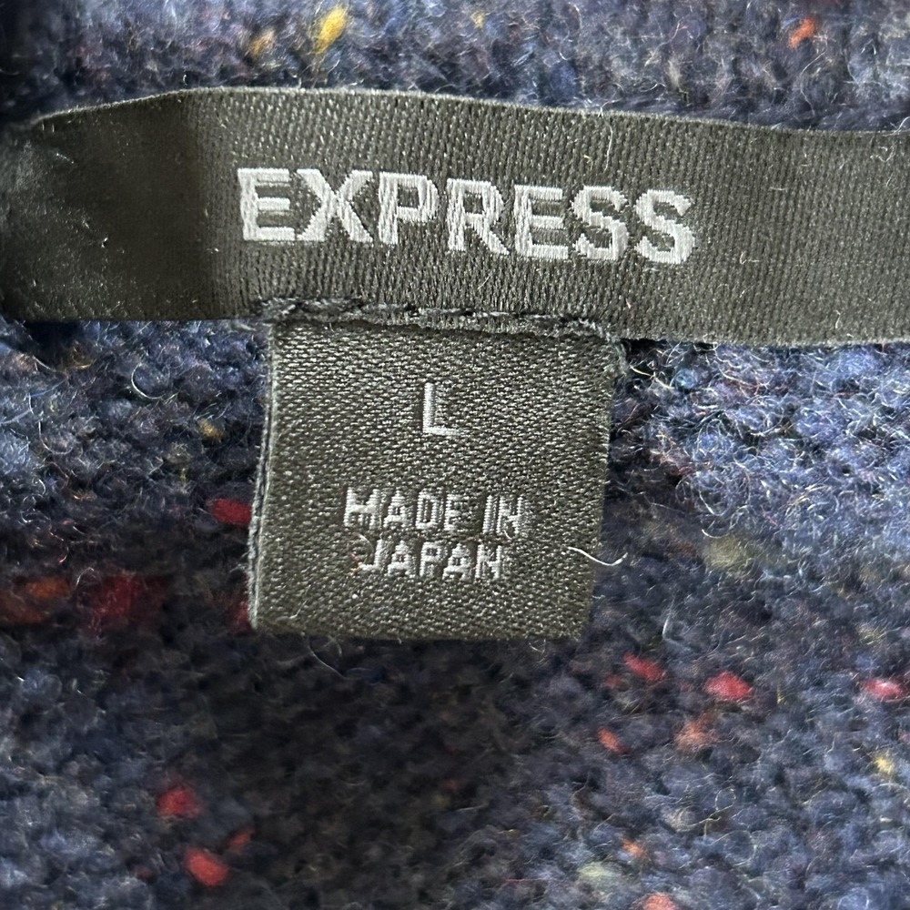 Express Sweater Mens Large Navy Wool Blend Quarter‎ Zip Fair Isle Made Japan - Picture 4 of 10